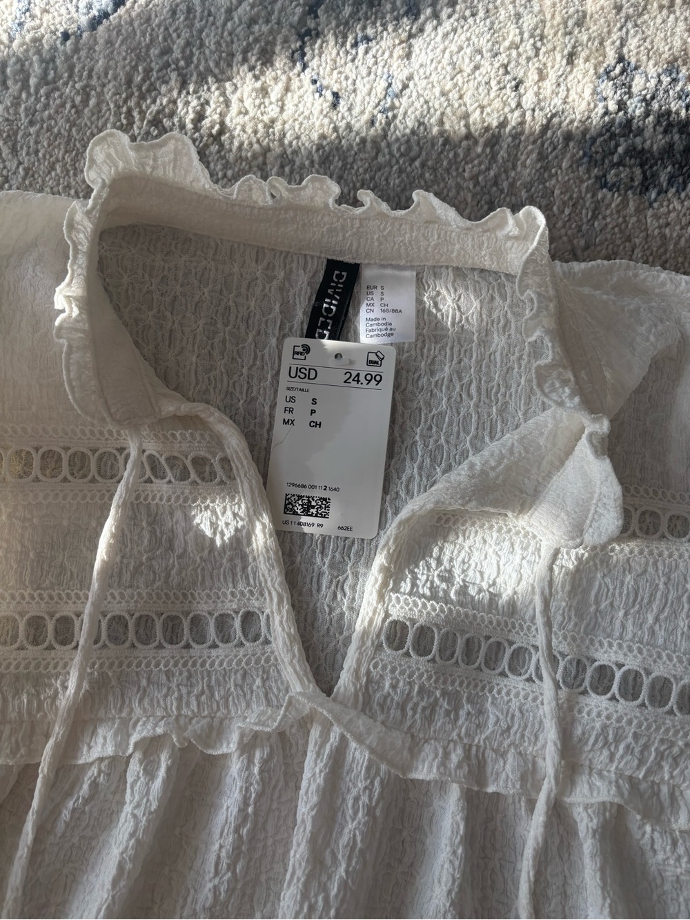 Divided White Ruffle Lace Peasant Top - Picture 2 of 3